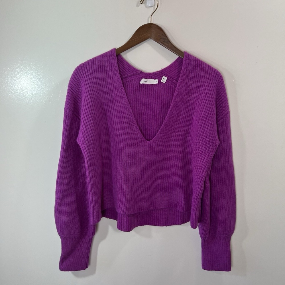 A.L.C. Womens Melanie Wool Cropped Ribbed Sweater L Minimalist Quiet Luxury
